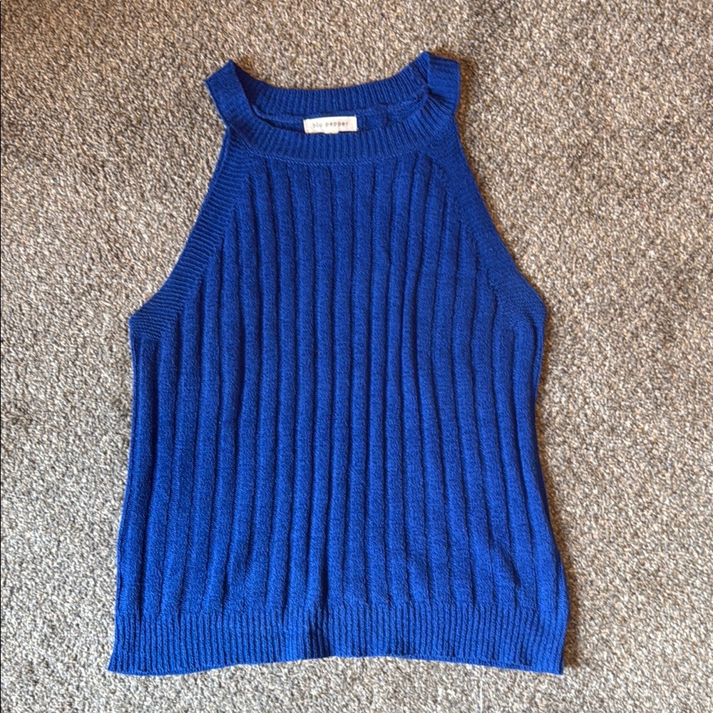 Blue Sleeveless Knit Top
